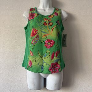 VTG Nancy Bolen City Girl Baby Tee Size S Green Tropical Floral Deadstock NWT